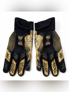 Under Armour Men’s Football Wide Receiver Gloves Black Gold Size Large
